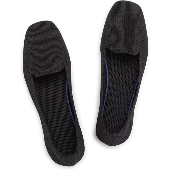 Frank Mully Flat Shoes Women Black Knitted Fabric Square Toe Slip Loafer Shoes - Picture 1 of 9